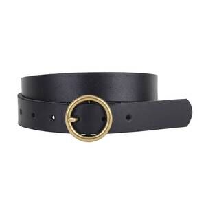 NEW MOST WANTED women's genuine leather belt with brass circle buckle in black